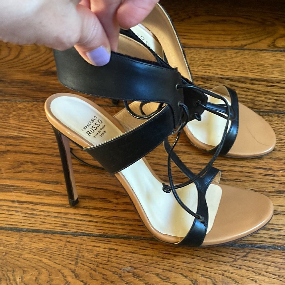 Francesco Russo high heel sandal beige and black size 35